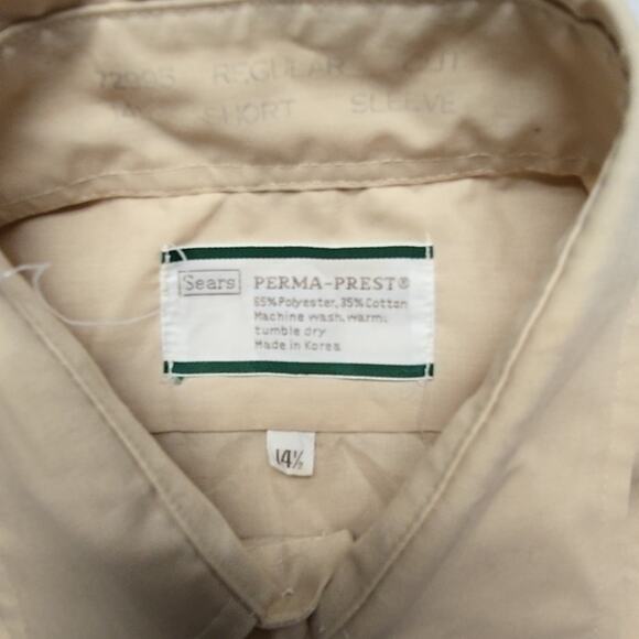 Vintage Sears Perma Prest Beige Short Sleeve Shirt 14 1/2 Men's Small Button Up - Picture 7 of 10
